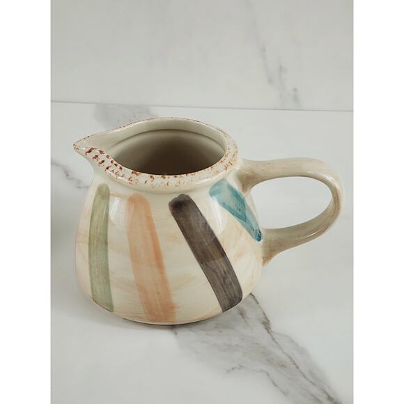 Oneida Teramo Stripes Creamer & Sugar Bowl w/ Lid Stoneware Glazed 1999 Vintage - Picture 3 of 14